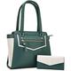 Woodland Leathers Italian Tote Bags For Women, 100% Genuine Leather Designer Tote Bag And Handbags For Women, Work, School Hand Bag With Matching Purse, 13" Laptop tablet hand bag (Green White)