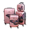 CELIMS - Polycarbonate suitcase – 4 double wheels – TSA padlock – more capacity with its gusset, Rose Gold, Lot ( 3 Valises + 1 Vanity ), Polycarbonate Butterfly