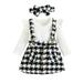 YWDJ 9 Months-4 Years Girls Outfit Sets Infant Strip Open Top With Plaid Skirt Butterfly Knot Three Piece Set Black 18-24