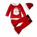 YWDJ 1-8 Years Christmas Girls Outfit Sets Fall Winter Pattern Long Sleeve Flare Pants Hat Three Piece Set White 3-4 Years