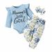 YWDJ 0-12 Months Girls 2 Piece Outfit Set Fall Winter Crew Neck Floral Romper Pants Headband Suit Sky Blue 3-6 Months