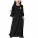 YWDJ 8-17 Years Girls Dress Muslim Long Dress Medium Big Long Sleeve V Neck Colorblock Dress Black 12-13 Years