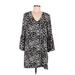 Charles Henry Casual Dress - Shift V Neck 3/4 sleeves: Black Animal Print Dresses - Women's Size Medium - Print Wash