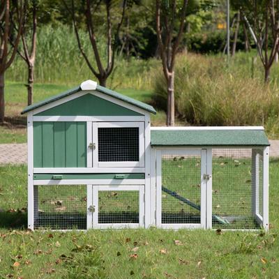 Large Wooden Rabbit Hutch Indoor and Outdoor Bunny Cage - 54.9"L x 17.4"W x 33.8"H