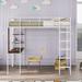 White Twin Metal Loft Bed with 1 Desk and 2 Shelves, 79.5''L*42.1''W*71.6''H, 93LBS