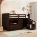 Gray Wood Loft Bed Low Study Twin Size Loft Bed with Storage Steps and Portable Desk