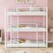 Twin-Twin-Twin Metal Triple Bed with Built-in Ladder, Can be Divided into Three Separate Beds, White