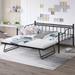 Full Size Metal Daybed with Twin Size Adjustable Trundle, Guest Room Metal Platform Bed with Portable Folding Trundle, Black