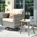 Ovios 2 Pieces Outdoor Patio Furniture Wicker Bistro set with Swivel Chairs and Side Coffee Table for Backyard