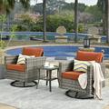 Ovios 3 Pieces Outdoor Patio Furniture Wicker Bistro set with Swivel Chairs and Side Coffee Table for Backyard