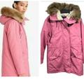 J. Crew Jackets & Coats | J Crew Pink Parka Coat Full Zip Snap Buttons Faux Fur Hood Size Small | Color: Pink | Size: S