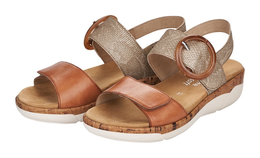 Keilsandalette REMONTE, Damen, Gr. 40, grau (taupe, braun), Leder, Lederimitat, Schuhe, Sommerschuh, Riemchensandale, praktische Klettverschlüsse