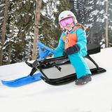 BTMWAY Snow Racer Sled for Kids Teens Adults Steering Ski Sled Downhill Sleds with Brakes Pull Rope and Steering Wheel Blue