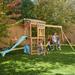 KidKraft Modern Outdoor Wooden Swing Set / Playset with Fireman s Pole Reversible Bench