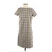 J.Jill Casual Dress - Shift Crew Neck Short sleeves: Gray Plaid Dresses - Women's Size X-Small