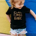 T-shirt noir imprimé Boss Baby pour fille Streetwear Hip Hop été rouge et blanc pour enfant