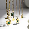 Collier coeur carré géométrique en cristal vert pour femme collier vintage bijoux en acier