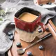 Tasse à café carrée glaçure créative avec cuillère et couvercle tasse à thé rétro Simple