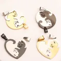 Collier et pendentif chat mignon en acier inoxydable 1 paire breloque en forme de cœur ensemble
