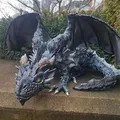 Grande sculpture de dragon accroupi pour jardin extérieur statue panoramique décoration gothique