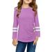 Kids Little Girls Tunic Tops Crewneck Ultra Soft Solid Color Long Sleeve Striped Comfortable Casual With Side Buttons Blouse T Shirt 4 Toddler Girls Clothes Toddler Girl Undershirts Rainbow Cat