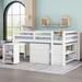 White Multiple Functions Bed Low Study Full Loft Bed with Cabinet, Shelves and Desk, 78.2''L*57.5''W*44.4''H, 232LBS