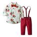 LBECLEY Clothes for Baby Toddler Boy Clothes Baby Boy Clothes Baby Floral Shirt Suspender Pants Set Outfit Baby Baseball Outfit Boys Pajama Sets Red 110