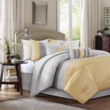 Queen/ King Size 7 Piece Bed In A Bag Comforter Set Faux Silk Stripes - Blue/ Purple-Grey/ Yellow-Grey/ Black-Grey