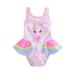 Seyurigaoka Baby Girls Summer Swimsuit Sleeveless Round Neck Swan Print Summer Beach Ruffle Bodysuit Swimwear