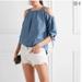 Madewell Tops | Madewell Linen Cotton Blend Chambray Denim Blue Top Cold Shoulder 3/4 Sleeves | Color: Blue | Size: M