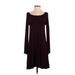 Three Dots Casual Dress - A-Line Boatneck Long sleeves: Burgundy Print Dresses - Women's Size Small