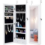 Jewelry Armoire Mirror Jewelry Cabinet Full Screen Display jewelry Armoire Organizer 43.5 H Lockable Wall/Door Mounted Makeup Box with Drawer White