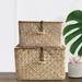 JOYFEEL 2pcs Seaweed Handwoven Cube Storage Basket Seagrass Woven Makeup Organizer Container with Lid