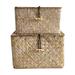 2pcs Seaweed Handwoven Cube Storage Basket Seagrass Woven Makeup Organizer Container with Lid