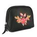 Women s Black Leather Floral Embroidered Zippered Makeup Cosmetic Bag 18BT01BK