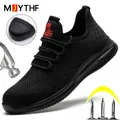 Chaussures de travail noires à bout en acier pour hommes baskets de sécurité respirantes de