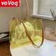 Sac à main transparent en MSI pour femmes fourre-tout tendance design composite jaune et vert