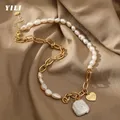 Baroque Natural Freshwater Pearl Necklace for Women Korean Gold Color Heart-shaped Metal Pearls