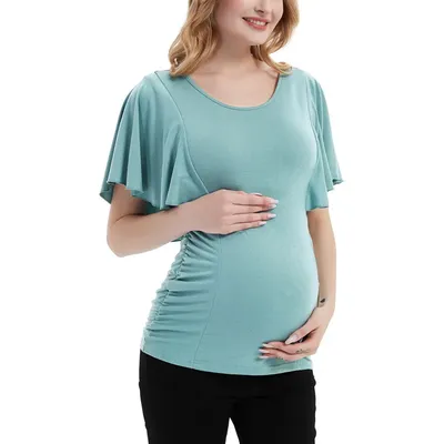 T-shirt de grossesse tunique de maternité hauts manches à volants chemisiers froncés sur les
