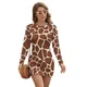 Robe à manches longues à imprimé girafe pour femme marron peau d'animal robes vintage motif