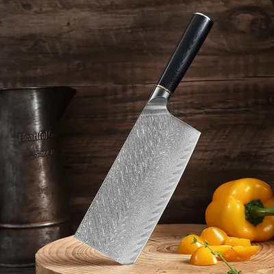 TJ POP VG10 couteau de cuisine en acier damas 67 couches 7.5 pouces hachoir chinois manche G10