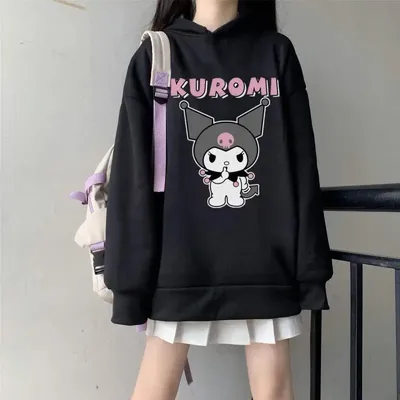 Sweat-shirt à manches longues Kuromi Sanrioed pour filles sweat à capuche Anime vêtements de