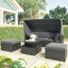 Leadzm Outdoor Patio Rectangle Daybed with Retractable Canopy Wicker Furniture Sectional Seating with Washable Cushions.