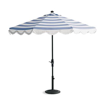 9' Round Designer Umbrella - Resort Stripe Indigo, Black - Frontgate Resort Collection™