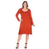 Classic Long Sleeve Plus Size Flared Mini Dress