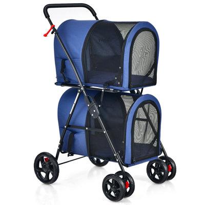 Gymax 4-in-1 Double Pet Stroller W/Detachable Carrier Travel Carriage For Cats Beige, Metal in Blue, Size 41.5 H x 20.0 W x 27.0 D in | Wayfair