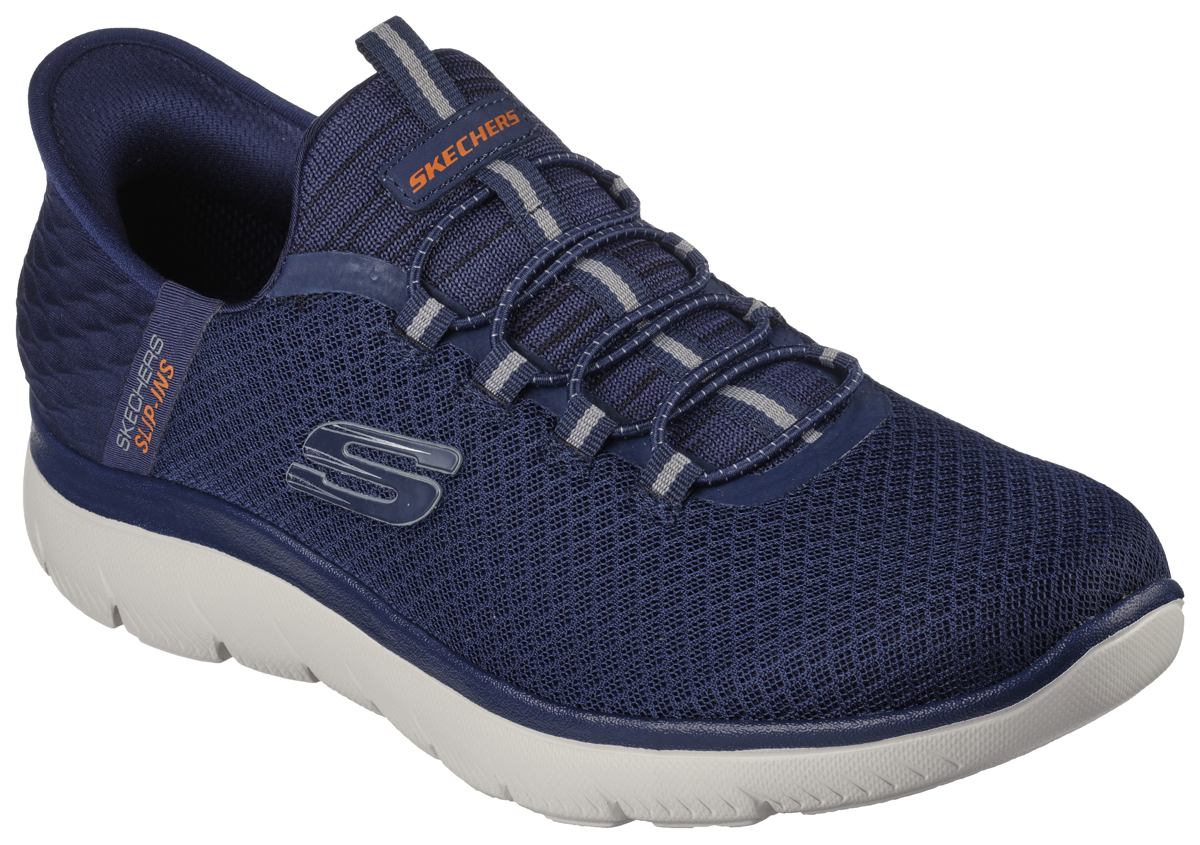 Slip-On Sneaker SKECHERS "SUMMITS-HIGH RANGE", Herren, Gr. 39, blau (navy), Textil, Schuhe, Freizeitschuh mit Slip Ins-Fersenpart für einen leichten Einstieg