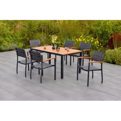 Garten-Essgruppe MERXX "Paxos", grau (graphit, grau, natur), Aluminium, Massivholz, Stoff, Sitzmöbel-Sets Image