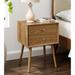 Olson Mid-century Modern Natural Wooden Nightstand with Hidden Charging Station