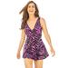 Plus Size Women's Twist-Front Swim Dress by Swim 365 in Pink Painterly Leaves (Size 22) Swimsuit Cover Up